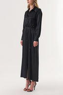 Siyah Sırtı bluzan detaylı bele oturan gömlek elbise 94178