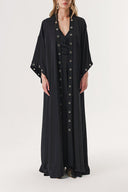 Siyah Kuşgözü detaylı içlikli uzun kaftan 94187