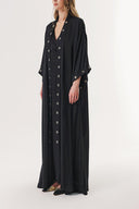 Siyah Kuşgözü detaylı içlikli uzun kaftan 94187