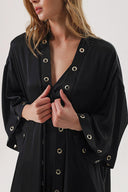 Siyah Kuşgözü detaylı içlikli uzun kaftan 94187
