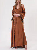 Kahve Kuşgözü Detaylı Içlikli Uzun Kaftan 94187