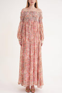 Desenli Düşük omuz gipeli bol elbise 94189