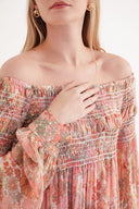 Desenli Düşük omuz gipeli bol elbise 94189