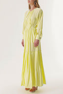 Sarı Pilise detaylı kol düğmeli bol kesim elbise 94197