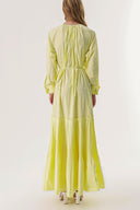 Sarı Pilise detaylı kol düğmeli bol kesim elbise 94197