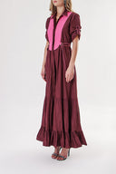Bordo Kapitone dikiş detaylı büzgülü gömlek elbise 94203