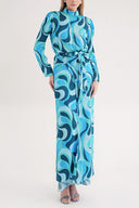 Mavi Etekten bağlamalı uzun elbise 94204