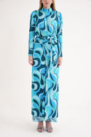 Mavi Etekten bağlamalı uzun elbise 94204