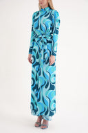 Mavi Etekten bağlamalı uzun elbise 94204