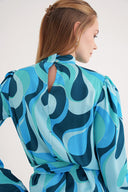 Mavi Etekten bağlamalı uzun elbise 94204