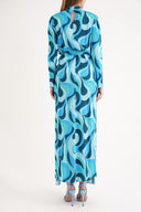 Mavi Etekten bağlamalı uzun elbise 94204