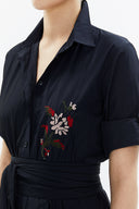 Lacivert Nakışlı tafta uzun gömlek elbise 94249