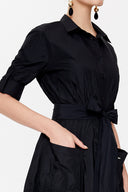 Siyah Büzgülü uzun  gömlek elbise 94713