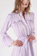 Mor Beli lastikli büzgülü uzun elbise 94251