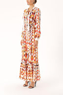 Desenli Beli lastikli büzgülü elbise 94253