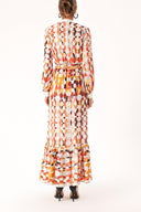 Desenli Beli lastikli büzgülü elbise 94253