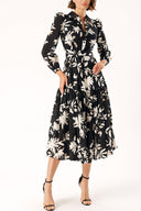 Siyah Bej Büzgülü uzun elbise 94255