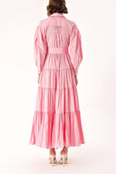 Pembe Büzgülü uzun kemerli elbise 94332