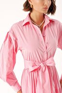 Pembe Büzgülü uzun kemerli elbise 94332