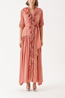 Somon Fırfırlı uzun gömlek elbise 94347