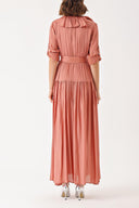 Somon Fırfırlı uzun gömlek elbise 94347