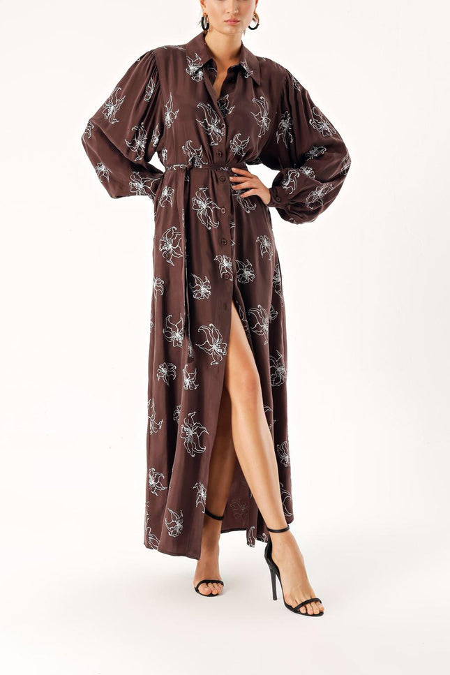 Brown Loose fit shirt dress 94356