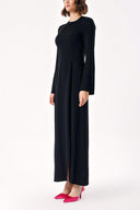 Siyah Uzun vücuda oturan yırtmaç detaylı elbise 94379