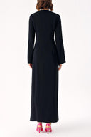 Siyah Uzun vücuda oturan yırtmaç detaylı elbise 94379