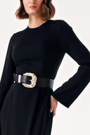 Siyah Uzun vücuda oturan yırtmaç detaylı elbise 94379