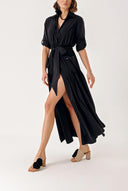 Siyah Büzgülü uzun gömlek elbise 94388