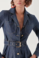 Lacivert Düğme ve kemer detaylı midi elbise 94396