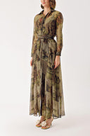 Desenli Büzgülü ve püskül detaylı uzun gömlek elbise 94404