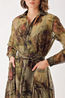 Desenli Büzgülü ve püskül detaylı uzun gömlek elbise 94404