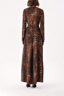 Leopar Düğme detaylı uzun kemerli elbise 94407