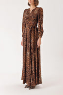 Leopar Godeli ve kemerli uzun elbise 94408