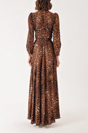 Leopar Godeli ve kemerli uzun elbise 94408
