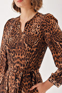Leopar Godeli ve kemerli uzun elbise 94408