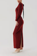 Kırmızı Kurdela detaylı simli dar elbise 94442