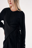 Siyah Kruvaze detaylı yırtmaçlı midi boy elbise 94448