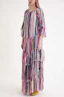 Çizgili Büzgülü katlı bol kesim uzun elbise 94452