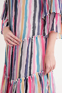 Çizgili Büzgülü katlı bol kesim uzun elbise 94452