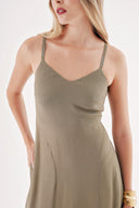 Haki Askılı taş detaylı rahat godeli elbise 94457