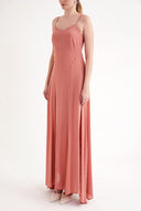 Yavruağzı Askılı taş detaylı rahat godeli elbise 94457