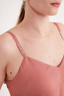 Yavruağzı Askılı taş detaylı rahat godeli elbise 94457