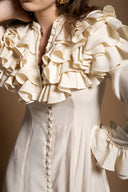 Ekru Hakim yaka fırfır detaylı gömlek elbise 94465