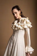 Ekru Hakim yaka fırfır detaylı gömlek elbise 94465