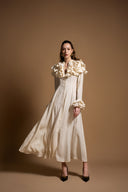 Ekru Hakim yaka fırfır detaylı gömlek elbise 94465