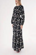 Desenli Bol büzgülü balon kollu kemerli elbise 94481