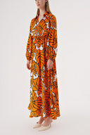 Turuncu Anvelop kapama gömlek yaka uzun elbise 94485