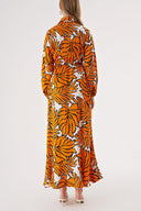 Turuncu Anvelop kapama gömlek yaka uzun elbise 94485